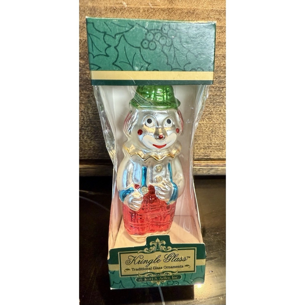 Kurt S Adler Vintage Christmas Ornament Clown Glass Hand Painted 5" 1997 DV56‎